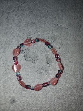 Pink Heart Beaded Stretch Bracelet - Handmade Jewelry